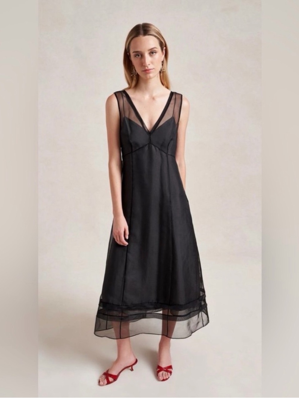 NWT La Ligne x Dianna Agron Audrey Black Sheer Panel midi Dress